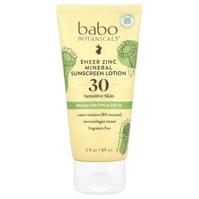 Минеральный солнцезащитный лосьон Babo Botanicals Sheer Zinc Sensitive Skin SPF 30 3 fl oz (89 ml)
