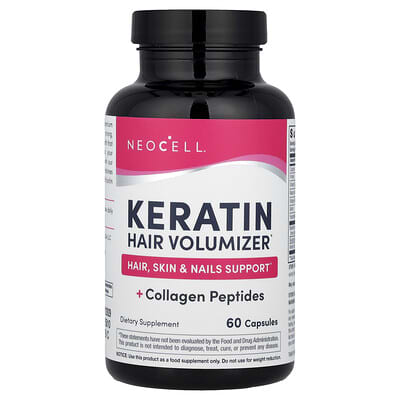 Keratin Hair Volumizer + Collagen Peptides, 60 Capsules