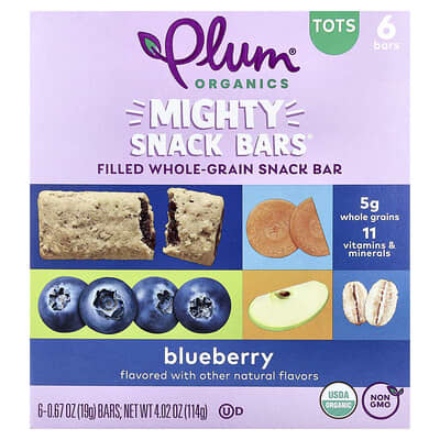 Mighty Snack Bars®, Tots, Blueberry, 6 Bars, 0.67 oz (19 g) Each