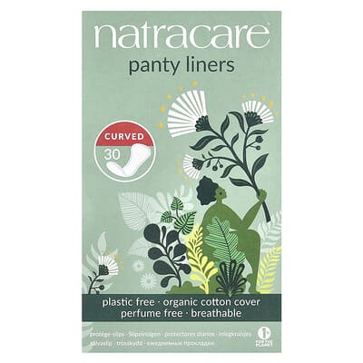 Panty Liners, Organic Cotton Cover, Curved, 30 Liners