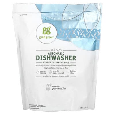 Automatic Dishwasher Powder Detergent Pods, Fragrance Free, 60 Pods, 38 oz (1.08 kg)