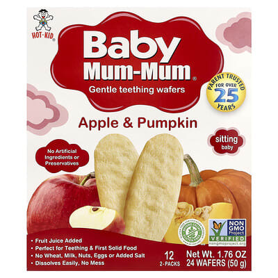 Baby Mum-Mum®, нежные жевательные вафли, яблоко и тыква, 12 упаковок по 2 вафли