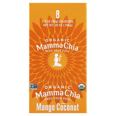 Organic Chia Squeeze, Vitality Snack, Mango Coconut, 8 Squeezes, 3.5 oz (99 g) Each