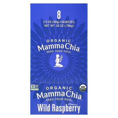 Органический снек Mamma Chia Organic Chia Squeeze®, дикая малина, 8 штук, 3.5 oz (99 g) каждый