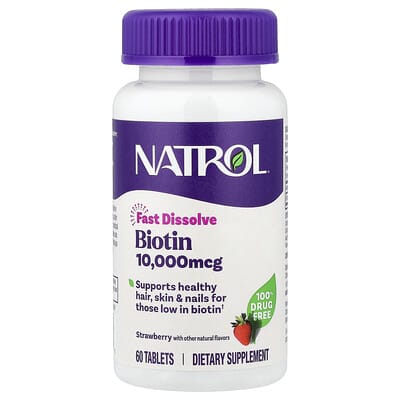 Biotin, Fast Dissolve, Strawberry, 10,000 mcg, 60 Tablets