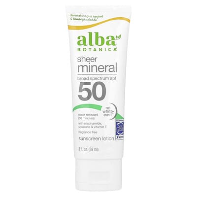 Sheer Mineral солнцезащитный лосьон, SPF 50, без отдушки, 3 fl oz (89 ml)