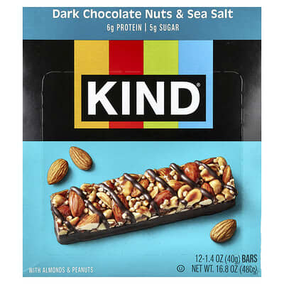 Батончик Nut Bar, Dark Chocolate Nuts & Sea Salt, 12 штук, 1.4 oz (40 g) каждый