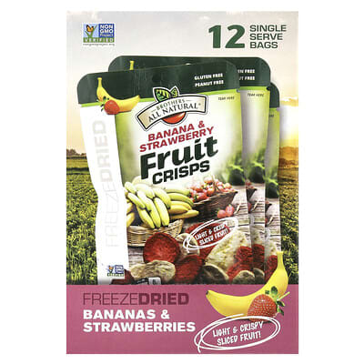 Freeze Dried Fruit Crisps, Banana & Strawberry, 12 Single-Serve Bags, 0.42 oz (12 g) Each