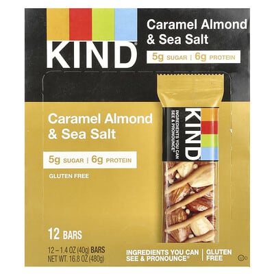 KIND Bars Caramel Almond & Sea Salt, 12 батончиков, 1.4 oz (40 g) каждый