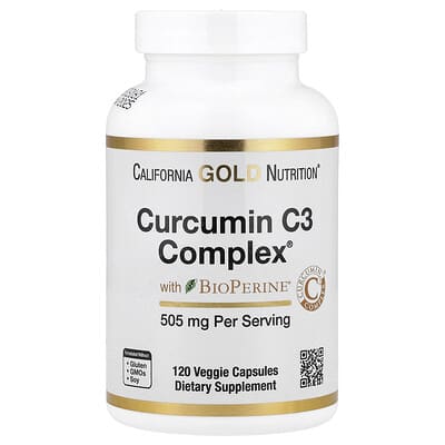 Комплекс Curcumin C3 Complex с экстрактом черного перца BioPerine, комплекс куркумина, повышенная биодоступность, 120 вегетарианских капсул