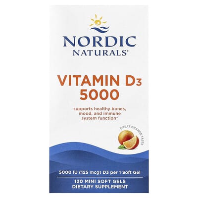 Витамин D3 5000, Orange, 125 mcg (5,000 IU), 120 Mini Soft Gels