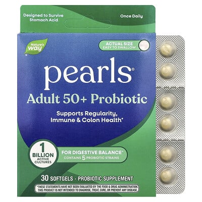 Pearls®, пробиотик для взрослых 50+, 1 Billion CFU, 30 мягких капсул