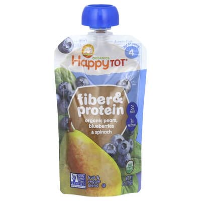 Happy Tot®, клетчатка и белок, для детей от 2 лет, органическая груша, черника и шпинат, 4 oz (113 g)