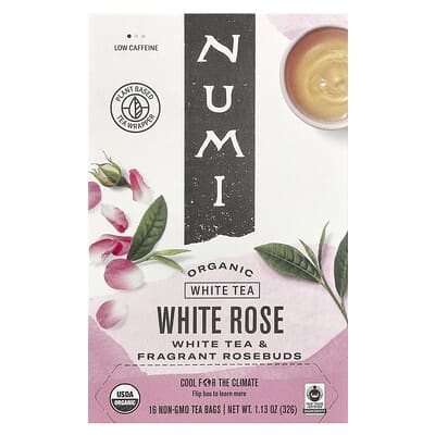 Органический белый чай, White Rose, 16 не ГМО чайных пакетиков, 1.13 oz (32 g)