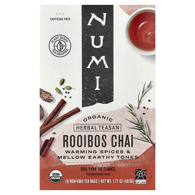 Organic Herbal Teasan, Rooibos Chai, Caffeine Free, 18 Non-GMO Tea Bags, 1.71 oz (48.6 g)