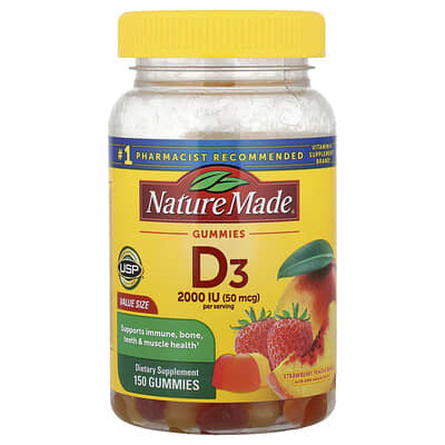 Витаминные мармеладки D3, клубника, персик и манго, 150 шт (25 mcg (1,000 IU) на шт)