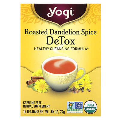 DeTox, жареный одуванчик, без кофеина, 16 чайных пакетиков, 0.85 oz (24 g)
