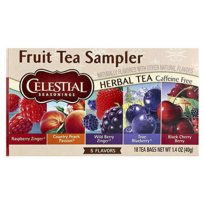 Celestial Seasonings набор фруктового чая, 5 вкусов, без кофеина, 18 чайных пакетиков, 1.4 oz (40 g)