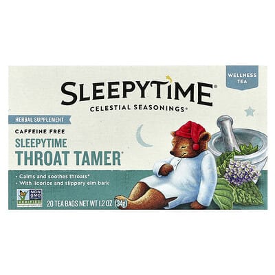 Celestial Seasonings чай Wellness Tea, Sleepytime Throat Tamer®, без кофеина, 20 чайных пакетиков, 1.2 oz (34 g)