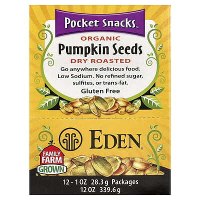 Pocket Snacks™, органические тыквенные семечки, обжаренные, 12 упаковок по 1 oz (28.3 g)
