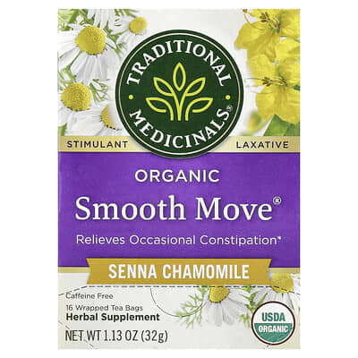 Organic Smooth Move®, Senna Chamomile, без кофеина, 16 пакетиков чая, 1.13 oz (32 g)
