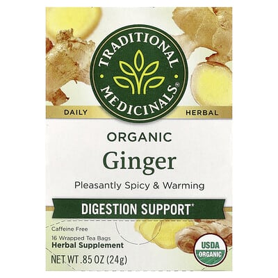 Organic Ginger, без кофеина, 16 чайных пакетиков, 0.85 oz (24 g)