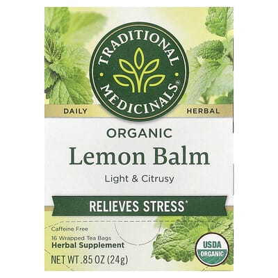 Organic Lemon Balm, Caffeine Free, 16 Wrapped Tea Bags, 0.85 oz (24 g)