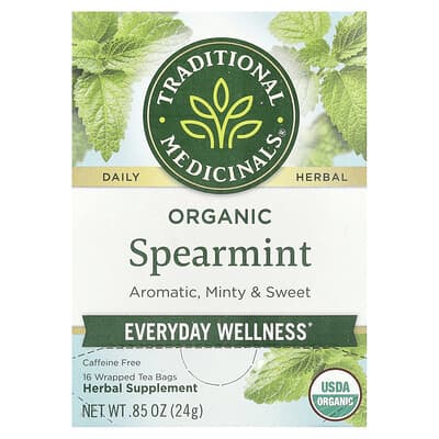 Organic Spearmint, без кофеина, 16 чайных пакетиков, 0.85 oz (24 g)