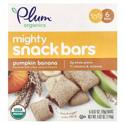 Детские снеки Plum Organics Mighty Snack Bars, Tots, Pumpkin Banana, 6 шт., 0.67 oz (19 g) каждый