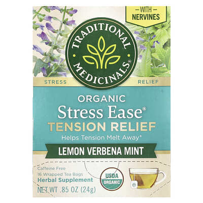 Органический чай Organic Stress Ease® Tension Relief, лимонная вербена и мята, без кофеина, 16 пакетиков, 24 g