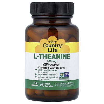 L-Теанин, 200 mg, 60 веганских капсул Country Life