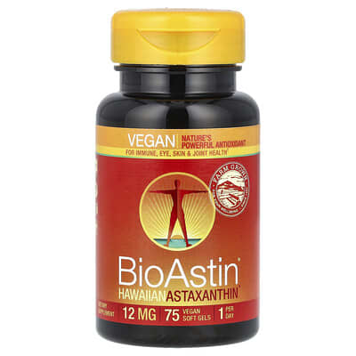 BioAstin®, Hawaiian Astaxanthin, 12 mg, 75 веганских мягких капсул