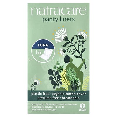 Panty Liners, Organic Cotton Cover, Long, 16 Liners