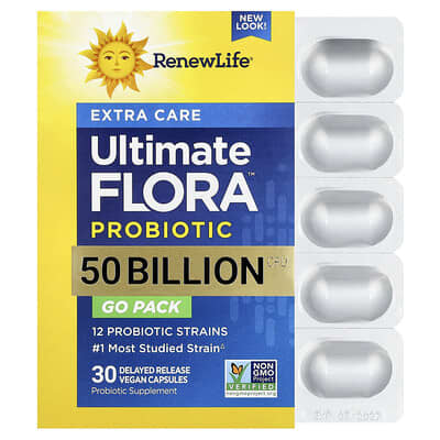 Extra Care Go-Pack, Ultimate Flora™ пробиотик, 50 Billion CFU, 30 веганских капсул с пролонгированным высвобождением