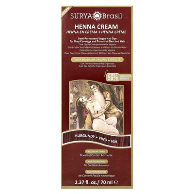 Краска для волос Henna Cream, полуперманентная веганская, для закрашивания седины и тонирования осветленных волос, Burgundy, 2.37 fl oz (70 ml)