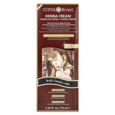 Краска для волос Henna Cream, полуперманентный веганский краситель для закрашивания седины и тонирования осветленных волос, Black, 2.37 fl oz (70 ml)