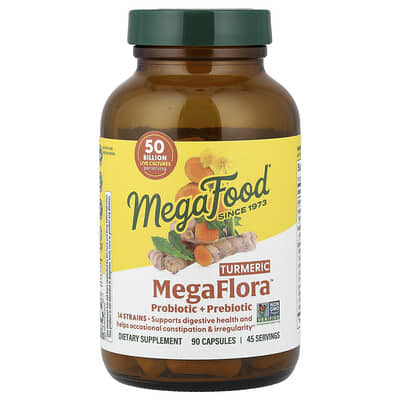 MegaFood MegaFlora™ Пробиотик + Пребиотик с куркумой, 90 капсул