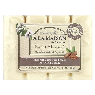 Кусковое мыло для рук и тела, Sweet Almond, 4 штуки, 3.5 oz (100 g) каждая