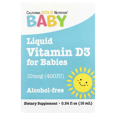Детские витамины D3 в каплях, 10 mcg (400 IU), 0.34 fl oz (10 ml)