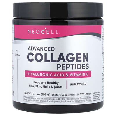 Коллаген Advanced Collagen Peptides + Гиалуроновая кислота и витамин C, без вкуса, 6.9 oz (195 g)