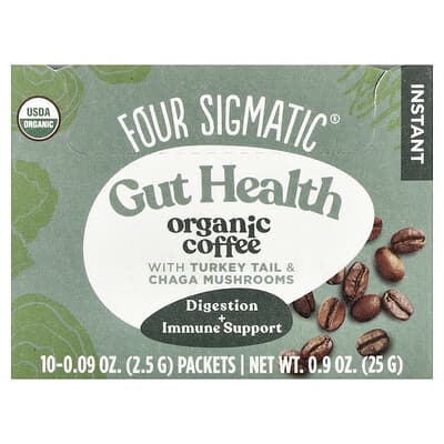 Gut Health, Organic Instant Coffee with Turkey Tail & Chaga Mushrooms, Medium Roast, 10 Packets, 0.09 oz (2.5 g)