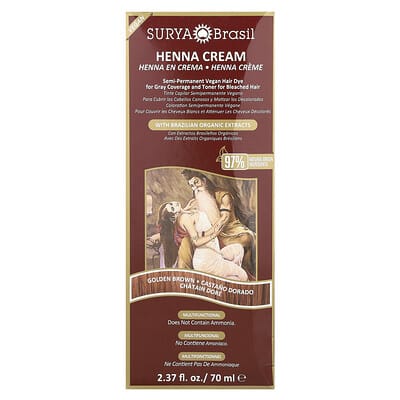 Краска для волос Henna Cream Surya Brasil, полуперманентная веганская, Golden Brown, 70 ml