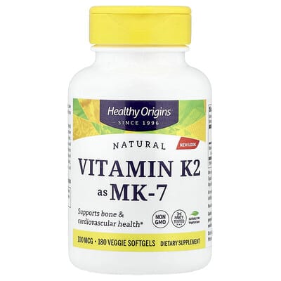 Natural Vitamin K2 as MK-7, 100 mcg, 180 Veggie Softgels