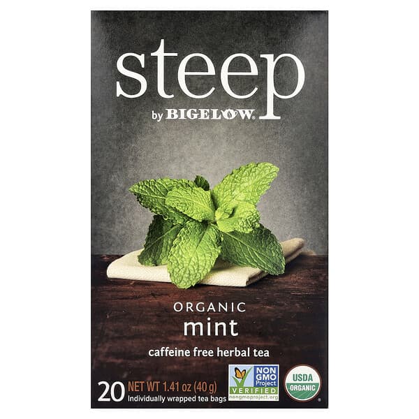 Травяной чай Bigelow Steep Organic Mint, без кофеина, 20 пакетиков, 1.41 oz (40 g)