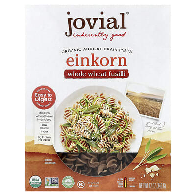 Organic Ancient Grain Pasta, Einkorn Whole Wheat Fusilli, 12 oz (340 g)