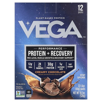 Vega Performance протеин для восстановления, шоколадный крем, 12 упаковок по 1.6 oz (44 g)