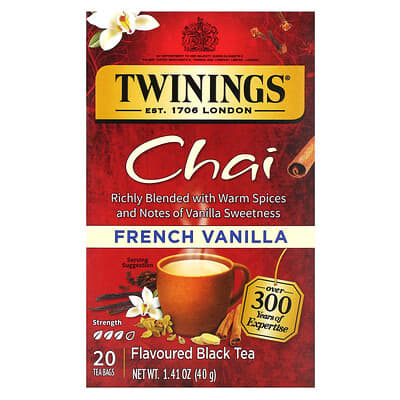 Черный чай со вкусом French Vanilla, 20 чайных пакетиков, 1.41 oz (40 g)