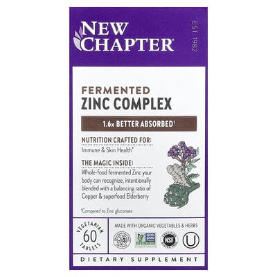New Chapter Fermented Zinc Complex, 60 вегетарианских таблеток