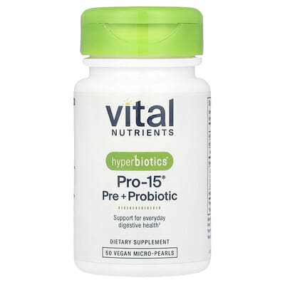 Hyperbiotics®, Pro-15®, пребиотик и пробиотик, 60 веганских микрожемчужин