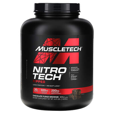 Протеин Nitro-Tech™ Ripped, для поддержания мышц и снижения веса, шоколадный брауни, 4.02 lb (1.82 kg)